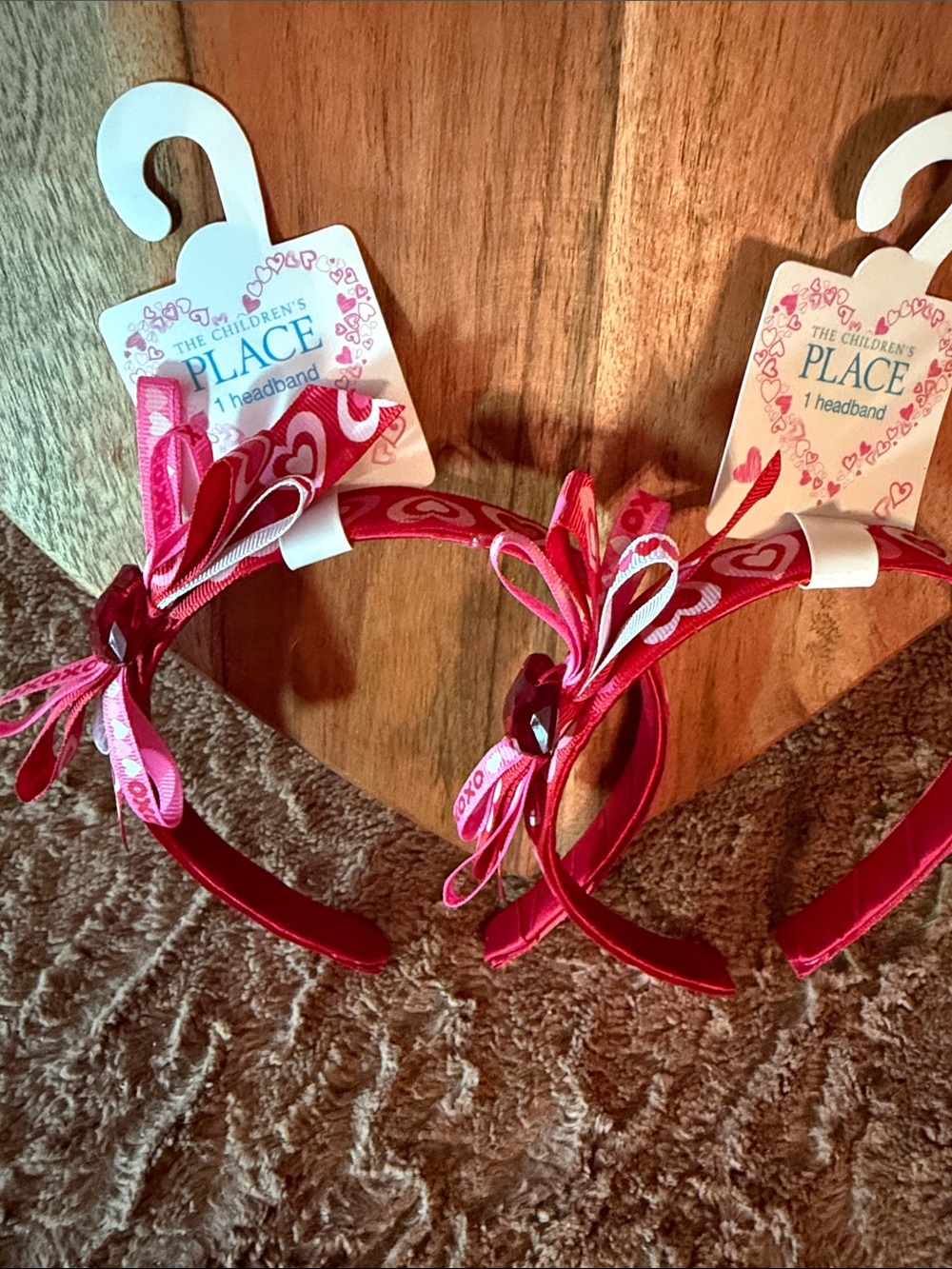 The Children's Place Hot Pink Heart Ribbon Bow Headband(set of 2).